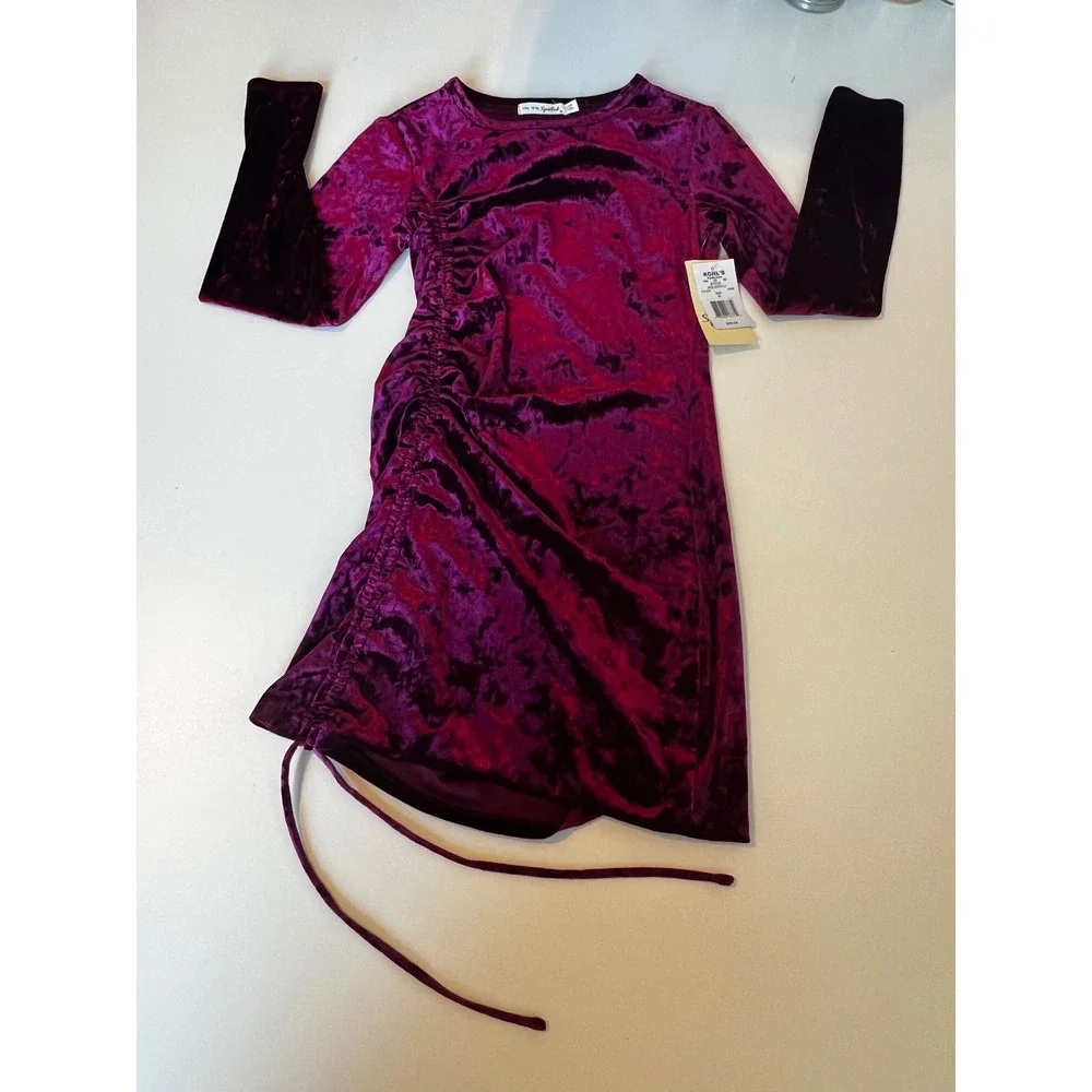 Live to be Spoiled Velvet Ruched Bodycon Dress Wine Long Sleeve Sz Medium‎ NWT - Picture 7 of 9